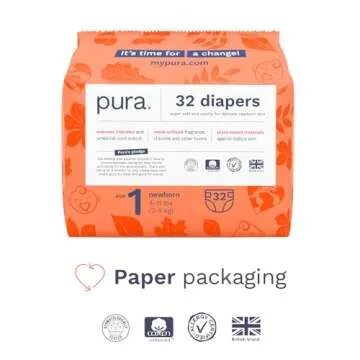 Pura Hypoallergenic Diapers, Size 1 (4-11lbs), Newborn, Totally Chlorine Free, Wetness Indicator, Su...