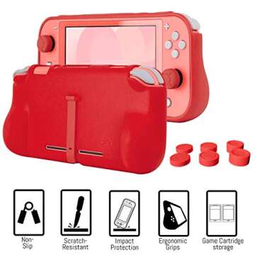 Orzly Switch Lite Accessories Bundle - Case & Screen Protector for Nintendo Switch Lite Console, USB Cable, Games Holder, Comfort Grip Case, Headphones, Thumb-Grip Pack & More - Red