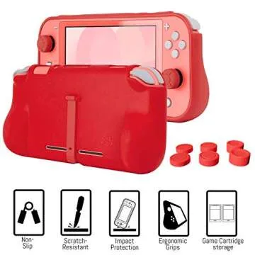 Orzly Switch Lite Accessories Bundle - Case & Screen Protector for Nintendo Switch Lite Console, USB Cable, Games Holder, Comfort Grip Case, Headphones, Thumb-Grip Pack & More - Red