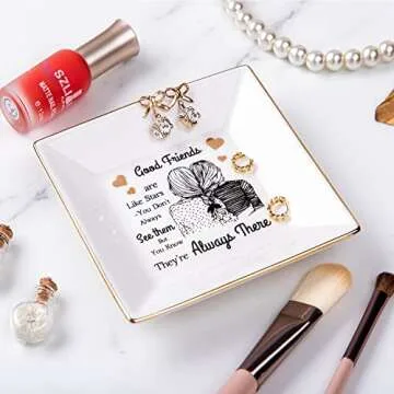 Kaidouma Friends Gifts for Women - Ceramic Ring Trinket Dish Jewelry Pate - Birthday Christmas Gifts for Best Friends Female - Friendship Gifts for Her Women Friend - Good Friends are Like Stars Gift