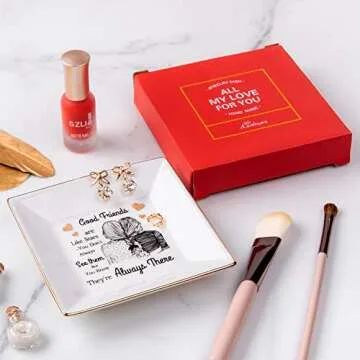 Kaidouma Friends Gifts for Women - Ceramic Ring Trinket Dish Jewelry Pate - Birthday Christmas Gifts for Best Friends Female - Friendship Gifts for Her Women Friend - Good Friends are Like Stars Gift