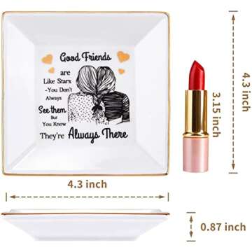 Kaidouma Friends Gifts for Women - Ceramic Ring Trinket Dish Jewelry Pate - Birthday Christmas Gifts for Best Friends Female - Friendship Gifts for Her Women Friend - Good Friends are Like Stars Gift