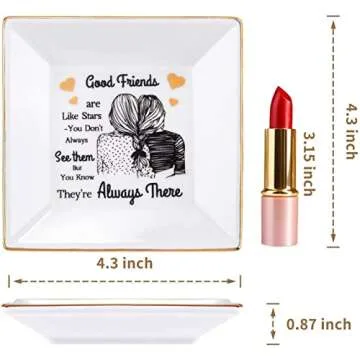 Kaidouma Friends Gifts for Women - Ceramic Ring Trinket Dish Jewelry Pate - Birthday Christmas Gifts for Best Friends Female - Friendship Gifts for Her Women Friend - Good Friends are Like Stars Gift