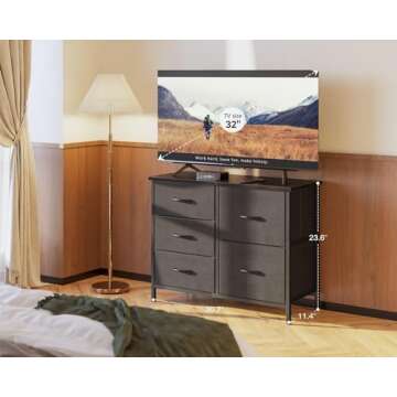 AODK Dresser for Bedroom Dresser TV Stand with 5 Storage Drawers, Small Fabric Dresser Chest of Draw...