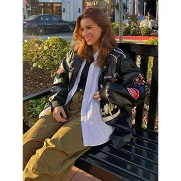 Vamtac Faux Leather Motocross Jackets Oversized Vintage Racing Varsity Bomber Coat Unisex Trendy Str...