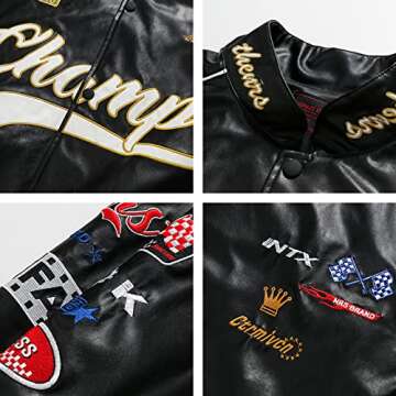 Vamtac Faux Leather Motocross Jackets Oversized Vintage Racing Varsity Bomber Coat Unisex Trendy Streetwear Black Small