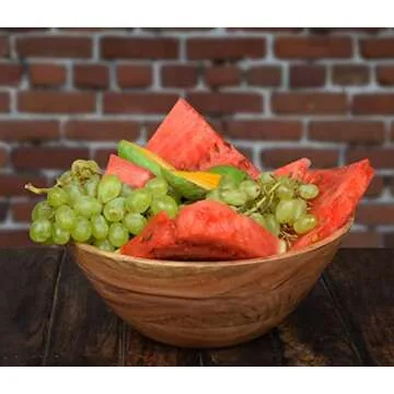 Samhita Acacia Wood Fruit Bowl for Fruits or Salads,Serving Dish Looks Absolute Beautiful With Your Kitchen (10" x 10" X 4")