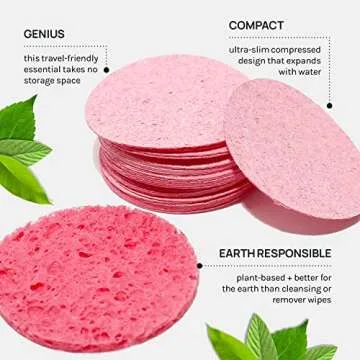 AOA Studio 50-Count Compressed Facial Sponges 100% Natural Cosmetic Spa Sponges for Facial Cleansing, Exfoliating Mask, Remove for Makeup, Dead Skin, and Dirt (50 counts, Pink)