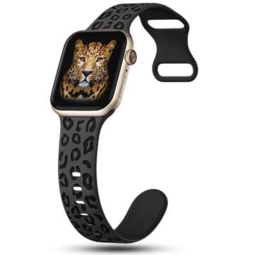 3 Pack Leopard Engraved Bands Compatible with Apple Watch Band 41mm 40mm 38mm Women, Soft Silicone C...