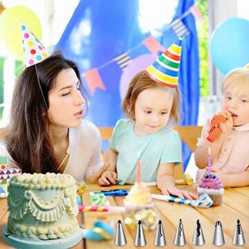 Suuker 7 Pieces Pleated Skirt Piping Nozzles Set, Stainless Steel Russian Nozzles Tips Piping Set Fo...