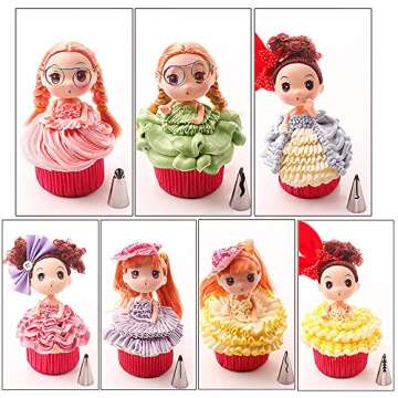 Suuker 7 Pieces Pleated Skirt Piping Nozzles Set, Stainless Steel Russian Nozzles Tips Piping Set For Pastry Fondant,Cake Decorating Supplies Baking Set Tools