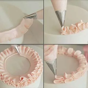 Suuker 7 Pieces Pleated Skirt Piping Nozzles Set, Stainless Steel Russian Nozzles Tips Piping Set For Pastry Fondant,Cake Decorating Supplies Baking Set Tools