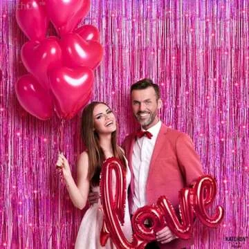 KatchOn, Iridescent Hot Pink Backdrop Curtain - 3.2x8 Feet, Pack of 2 | Hot Pink Fringe Backdrop for Galentines Day Decorations, Valentines Decorations | Hot Pink Streamers for Pink Party Decorations