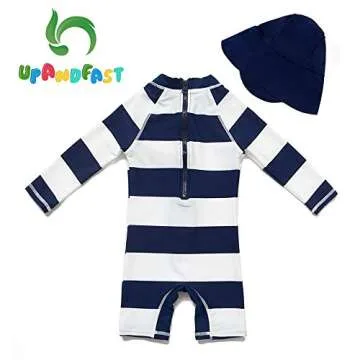 upandfast Baby/Toddler One Piece Zip Sunsuits with Sun Hat UPF 50+ Sun Protection Infant Beach Swims...