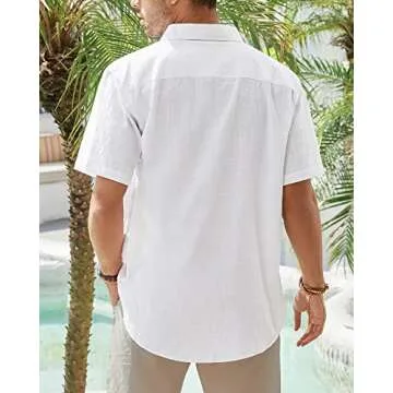 Stylish J.VER Men's Short Sleeve Cotton Linen Shirt for Summer Casual Wear with Pocket