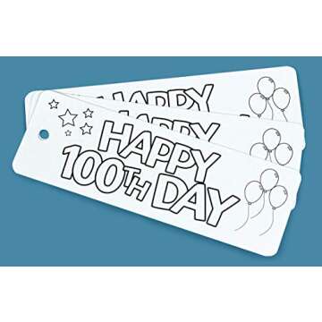 Hygloss Products Happy 100th Day Bookmarks - White Bookmark with “Happy 100th Day” on The Front - Fun to Personalize - Make Reading Fun - 2” x 6” - 100 Pack