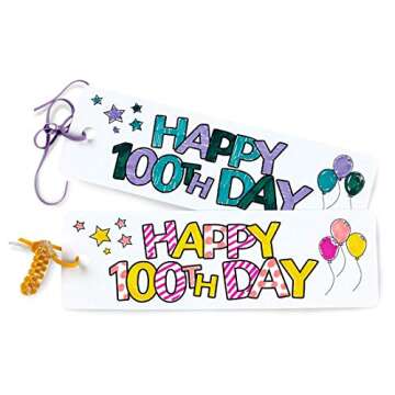 Hygloss Products Happy 100th Day Bookmarks - White Bookmark with “Happy 100th Day” on The Front - Fun to Personalize - Make Reading Fun - 2” x 6” - 100 Pack