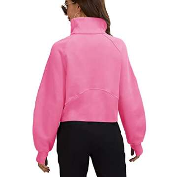 Womens Sweatshirts Half Zipper Crop Pullover Funnel Neck Fleece Lined Zip Up Long Sleeve Tops Thumb ...