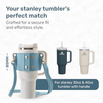 Tumbler Tote Stylish, Blue Fits 30 & 40oz Stanley Tumbler Holder with Strap, Lip Balm Holder, Key Ring Attachment, Credit Card Holder, Durable Fabric, Hydro Carrier with Storage Pouch
