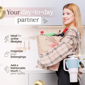 Tumbler Tote Stylish, Blue Fits 30 & 40oz Stanley Tumbler Holder with Strap, Lip Balm Holder, Key Ring Attachment, Credit Card Holder, Durable Fabric, Hydro Carrier with Storage Pouch