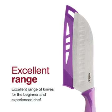 Zyliss 6 Piece Knife Value Set - Kitchen Knife Set with Sheath Covers - Chef's, Santoku, Utility, Serrated Paring, Paring & Peeling Knives - Stainless Steel