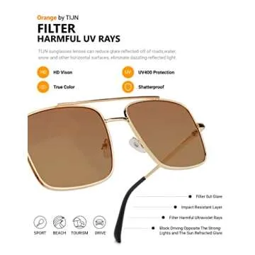 TIJN Aviator Sunglasses for Women Men UV400 Protection Oversized Square Sun Glasses Retro 70s Vintage Shades Trendy(Brown)