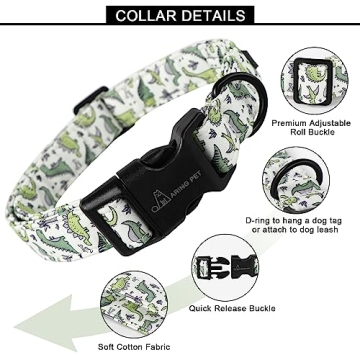 ARING PET Dinosaur Dog Collar - Cute Comfortable Cotton Collars for Dogs of All Sizes