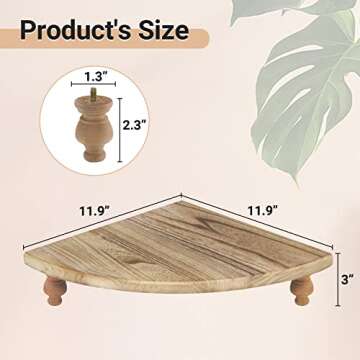 Y&ME YM Wood Corner Counter Shelf, 1-Shelf, Rustic Brown, Whitewashed, L-Shape, Tiered Shelf, Countertop Organizer, Kitchen, Bathroom, Coffee Bar
