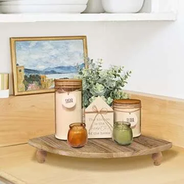 Y&ME YM Wood Corner Counter Shelf, 1-Shelf, Rustic Brown, Whitewashed, L-Shape, Tiered Shelf, Countertop Organizer, Kitchen, Bathroom, Coffee Bar