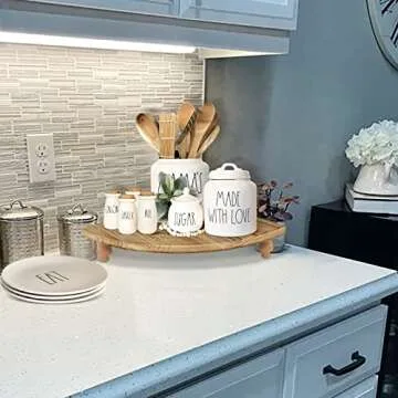 Y&ME YM Wood Corner Counter Shelf, 1-Shelf, Rustic Brown, Whitewashed, L-Shape, Tiered Shelf, Countertop Organizer, Kitchen, Bathroom, Coffee Bar