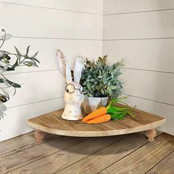 Y&ME YM Wood Corner Counter Shelf, 1-Shelf, Rustic Brown, Whitewashed, L-Shape, Tiered Shelf, Countertop Organizer, Kitchen, Bathroom, Coffee Bar