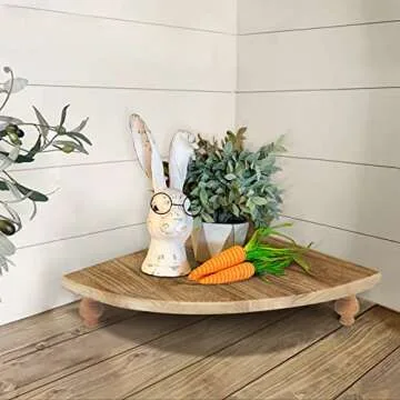 Y&ME YM Wood Corner Counter Shelf, 1-Shelf, Rustic Brown, Whitewashed, L-Shape, Tiered Shelf, Countertop Organizer, Kitchen, Bathroom, Coffee Bar