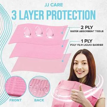 JJ CARE Dental Bibs [Pack of 125] - 13" x 18" Pink Dental Bibs, 3 Ply Waterproof Dentist Bibs, Denta...