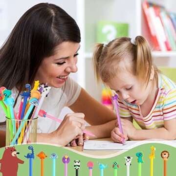 Containlol 48 Pieces Cartoon Cute Fun Pens for Kids Back to School Cool Black Gel ink Pens Bulk First Day of School Easter Day Gifts Supplies, 12 Styles(Cute Animals)