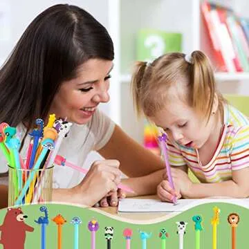 Containlol 48 Pieces Cartoon Cute Fun Pens for Kids Back to School Cool Black Gel ink Pens Bulk First Day of School Easter Day Gifts Supplies, 12 Styles(Cute Animals)