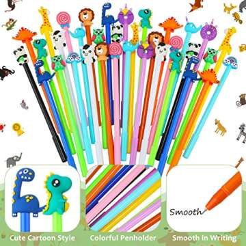 Containlol 48 Pieces Cartoon Cute Fun Pens for Kids Back to School Cool Black Gel ink Pens Bulk First Day of School Easter Day Gifts Supplies, 12 Styles(Cute Animals)