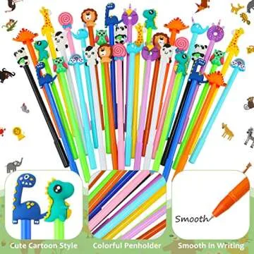 Containlol 48 Pieces Cartoon Cute Fun Pens for Kids Back to School Cool Black Gel ink Pens Bulk First Day of School Easter Day Gifts Supplies, 12 Styles(Cute Animals)