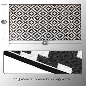 SAND MINE Waterproof Outdoor Rug 9x18 ft, Plastic Straw Rug, Modern Area Rug, Large Floor Mat, RV, P...