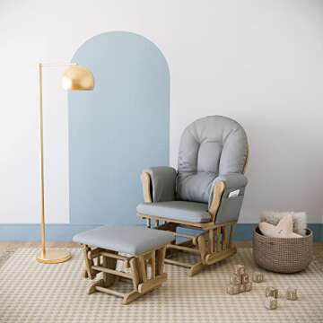 Storkcraft Premium Hoop Glider and Ottoman (Natural/Light Gray) – Padded Cushions with Storage Poc...