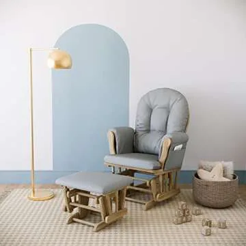 Storkcraft Premium Hoop Glider and Ottoman (Natural/Light Gray) – Padded Cushions with Storage Poc...