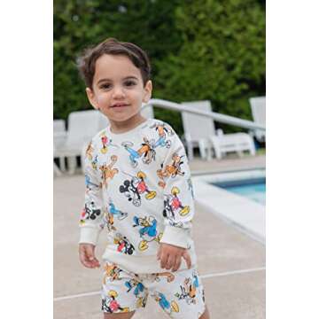 Disney Mickey Mouse Donald Duck Goofy Infant Baby Boys French Terry Sweatshirt & Shorts White 18 Mon...