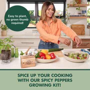 Indoor Pepper Seed Starter Kit – Pepper Growing Kit with 4 Non-GMO Hot Pepper Seeds, Wood Planter ...