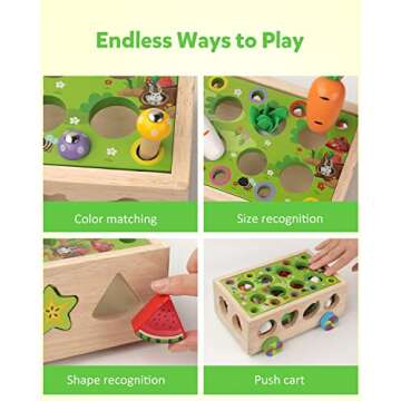 Coogam Montessori Fine Motor Toys for Baby Toddler, Wooden Shape Sorter Carrot Harvest Game, Prescho...