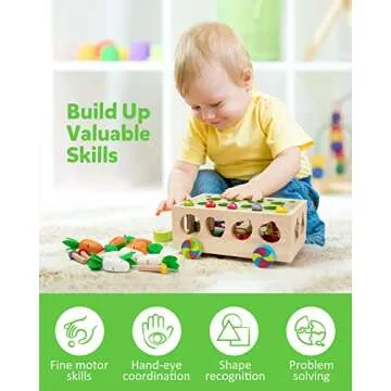 Coogam Montessori Fine Motor Toys for Baby Toddler, Wooden Shape Sorter Carrot Harvest Game, Preschool Learning Educational Gift Toy for 3 4 5 Year Old