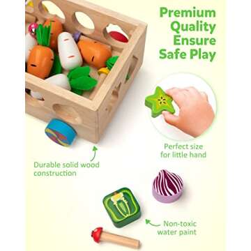Coogam Montessori Fine Motor Toys for Baby Toddler, Wooden Shape Sorter Carrot Harvest Game, Preschool Learning Educational Gift Toy for 3 4 5 Year Old