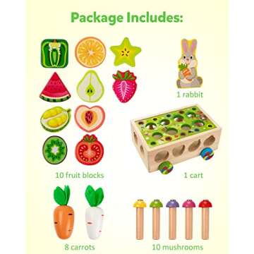Coogam Montessori Fine Motor Toys for Baby Toddler, Wooden Shape Sorter Carrot Harvest Game, Preschool Learning Educational Gift Toy for 3 4 5 Year Old