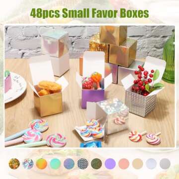 Zhehao 48 Pack Colorful Gift Boxes Small Cardboard Boxes with Lids Bulk Square Kraft Paper Cube Boxes Assemble for Crafting Cupcake Easy Wedding Birthday(2 x 2 x 2 Inch,Holographic)