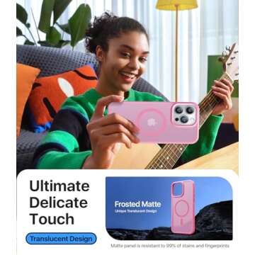 Aulofe Strong Magnetic for iPhone 15 Pro Max Case, [Compatible with MagSafe] [Military-Grade Drop Tested] Shockproof Protective Slim Translucent Matte Cover for iPhone 15 Pro Max Phone Case, Pink