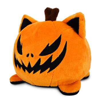 TeeTurtle - The Original Reversible Cat Plushie - Black + Pumpkin - Cute Sensory Fidget Stuffed Anim...