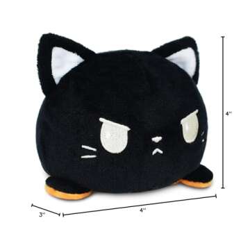 TeeTurtle - The Original Reversible Cat Plushie - Black + Pumpkin - Cute Sensory Fidget Stuffed Animals That Show Your Mood - Perfect for Halloween!